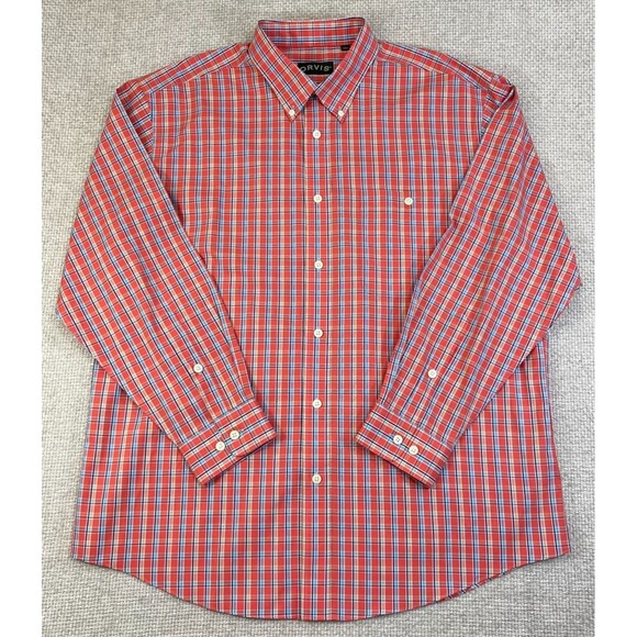 Orvis Shirt Wrinkle Free Men's XL Pink Blue Plaid Button Down Long Sleeve Casual - Picture 1 of 10